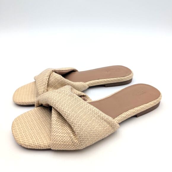 Nordstrom Cerise Faux Leather Weave Slide Sandal Women's Beige Size US7.5M EU38 - Picture 1 of 11